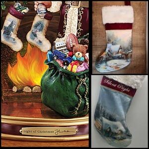 Vintage Thomas Kinkade Set Of 2 Silent Night and A Christmas Welcome Stockings